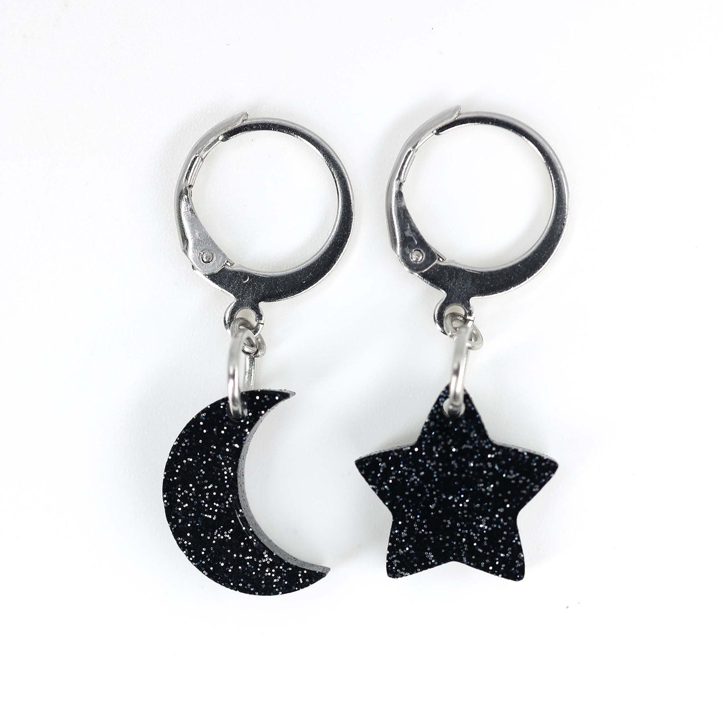 Mis-matched Moon and Star Acrylic Earrings - Blue, Gold, Silver, Black