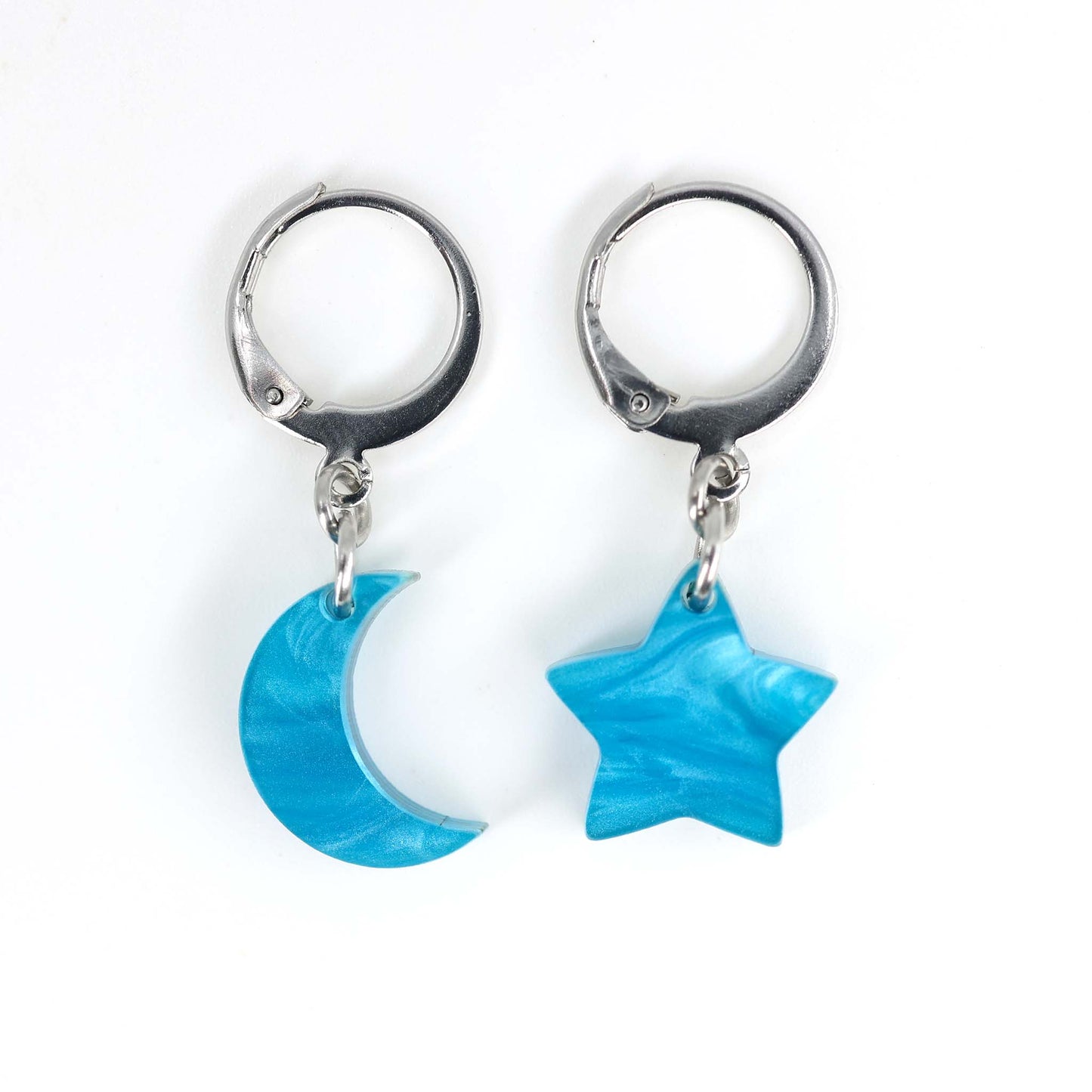 Mis-matched Moon and Star Acrylic Earrings - Blue, Gold, Silver, Black