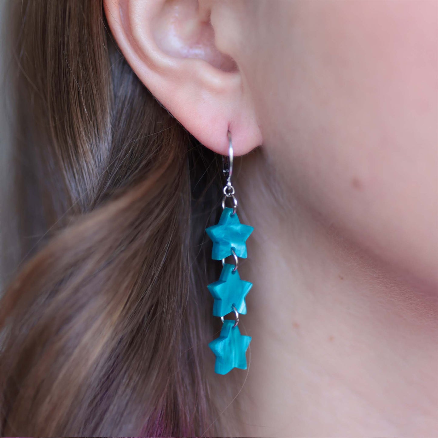 Mis-matched Moon and Stars Acrylic Earrings - Blue, Gold, Silver, Black