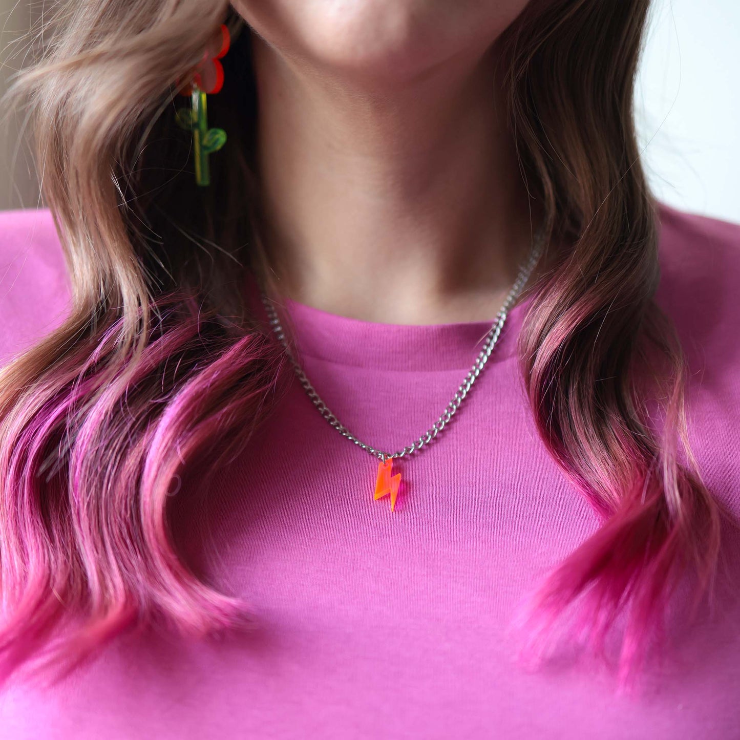 Tiny Lightning Necklace - Fluorescent Pink, Orange, Yellow, Green