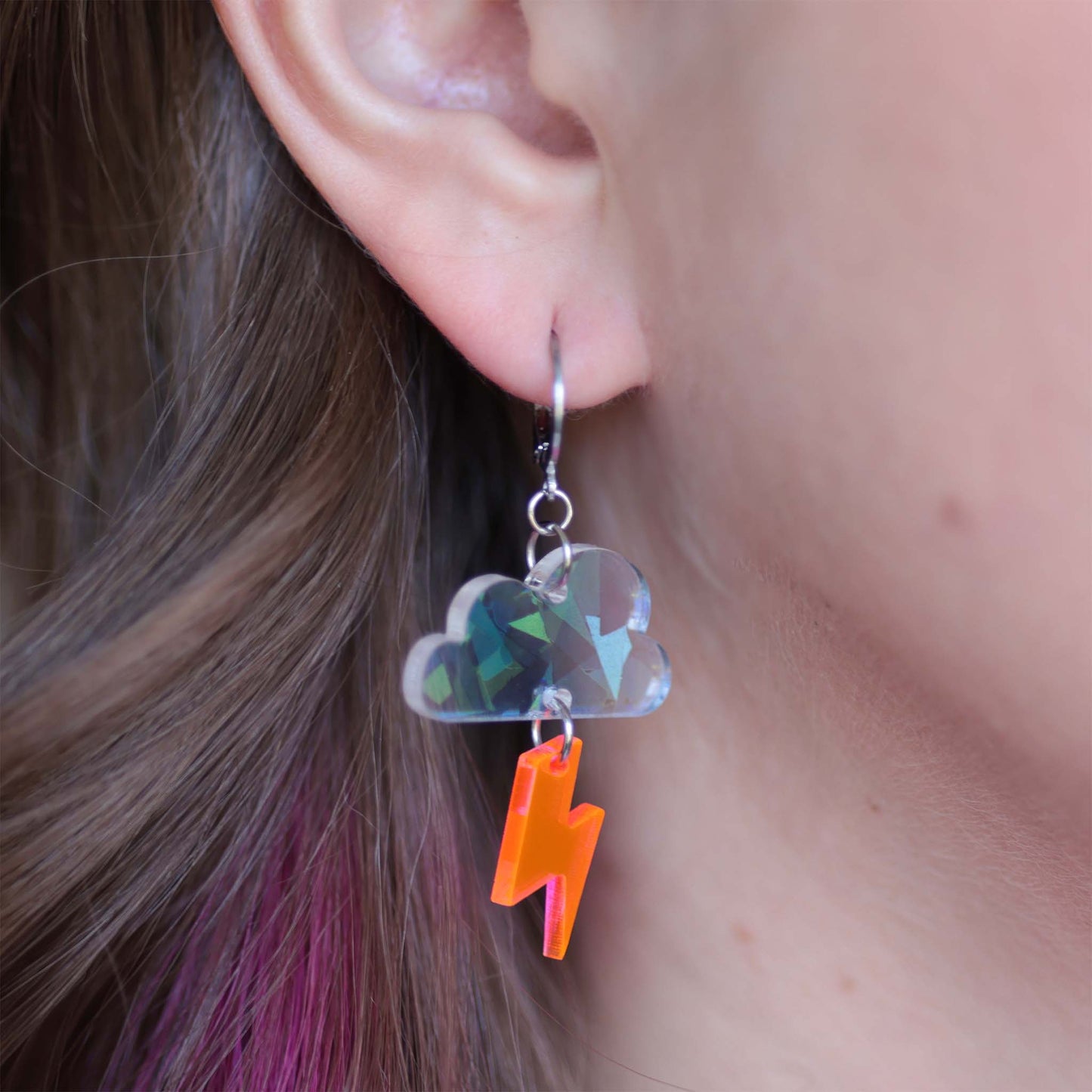 Lightning Bolt with Iridescent Clouds — Acrylic Earrings