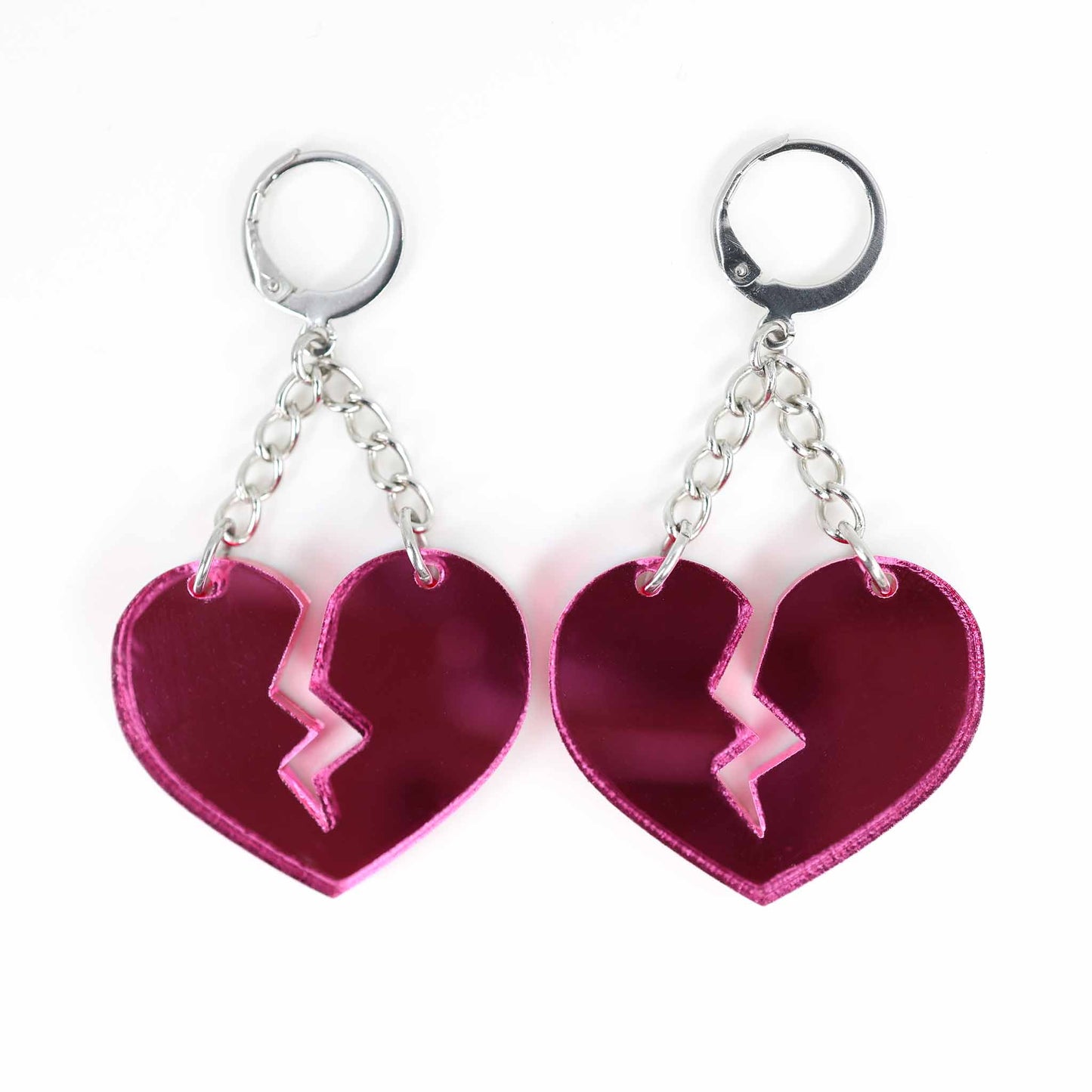 Broken Hearts — Acrylic Earrings, Pink Mirror