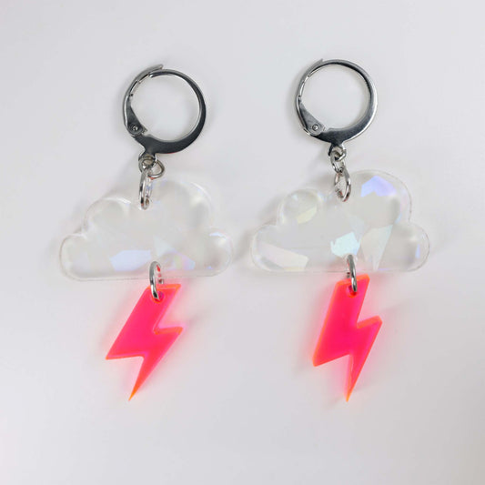 Lightning Bolt with Iridescent Clouds — Acrylic Earrings