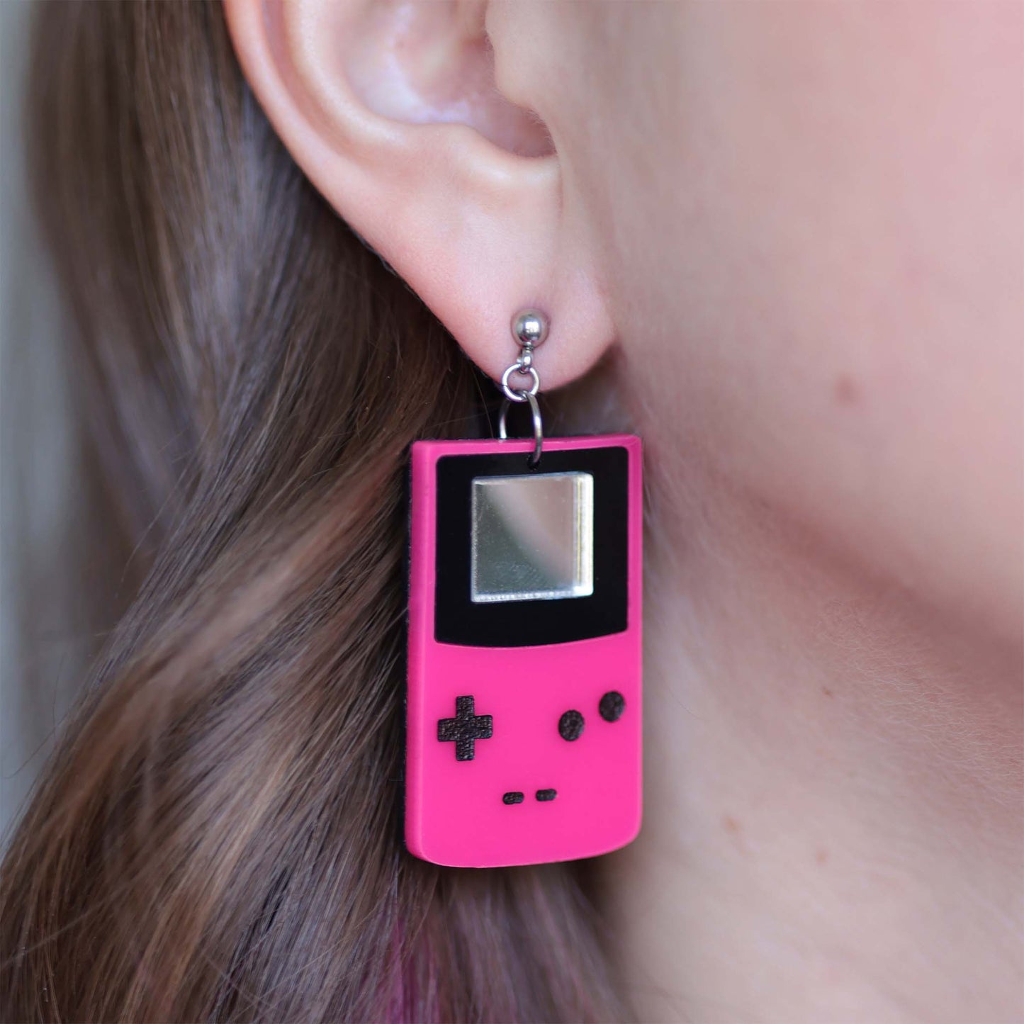 Gameboys - Acrylic Earrings, Pink, Yellow, Green, Blue/Teal, Purple