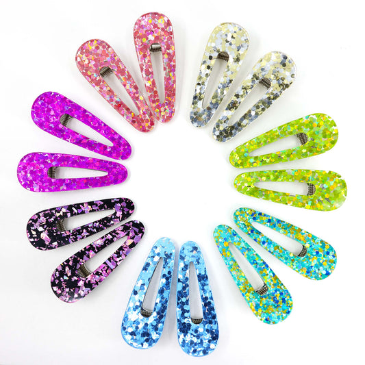 Glitter Hair Clips — Pink, Champagne, Lime Green, Teal, Blue, Black/Pink, Magenta