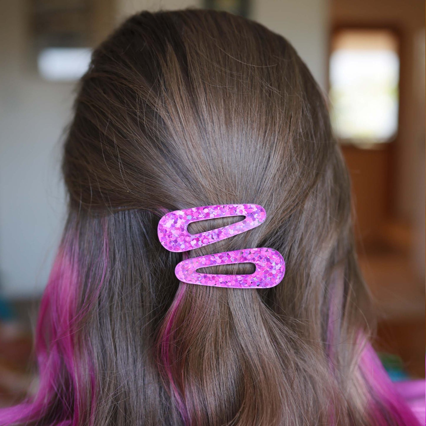 Glitter Hair Clips — Pink, Champagne, Lime Green, Teal, Blue, Black/Pink, Magenta