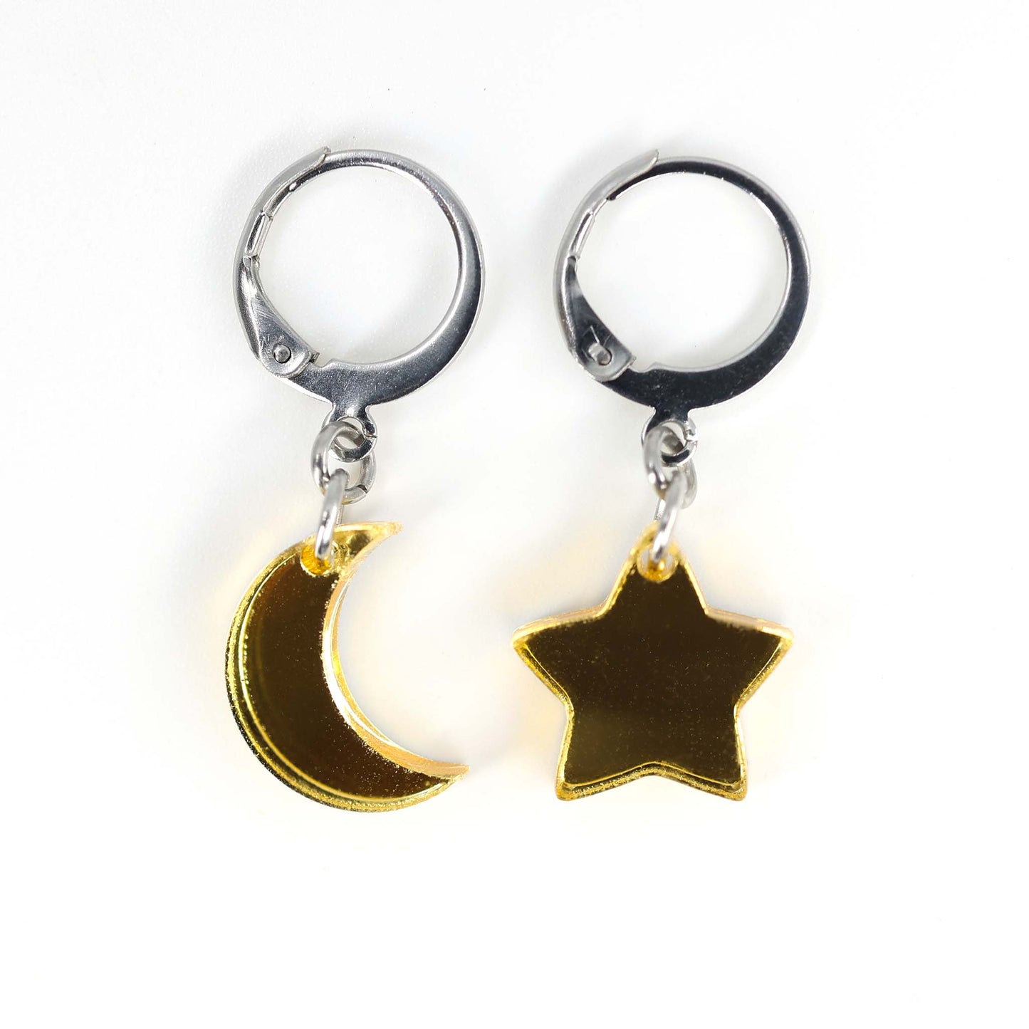 Mis-matched Moon and Star Acrylic Earrings - Blue, Gold, Silver, Black