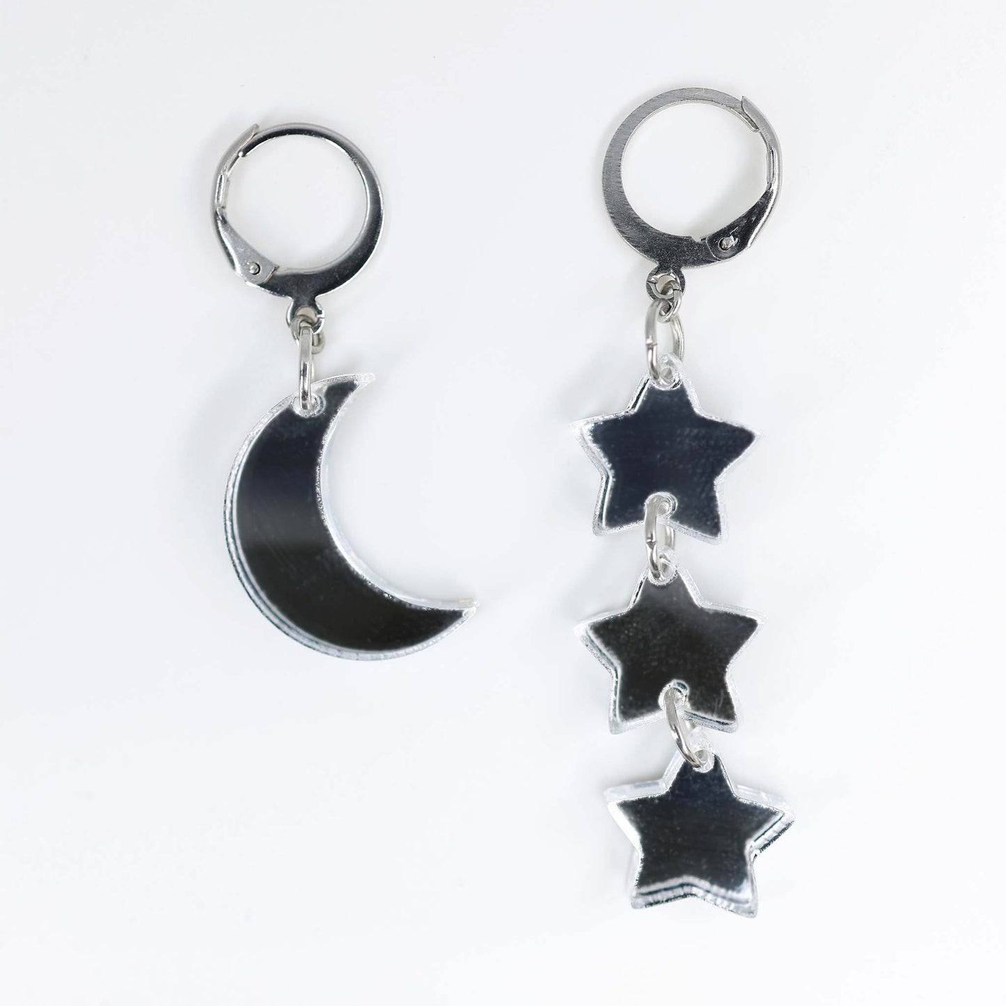 Mis-matched Moon and Stars Acrylic Earrings - Blue, Gold, Silver, Black