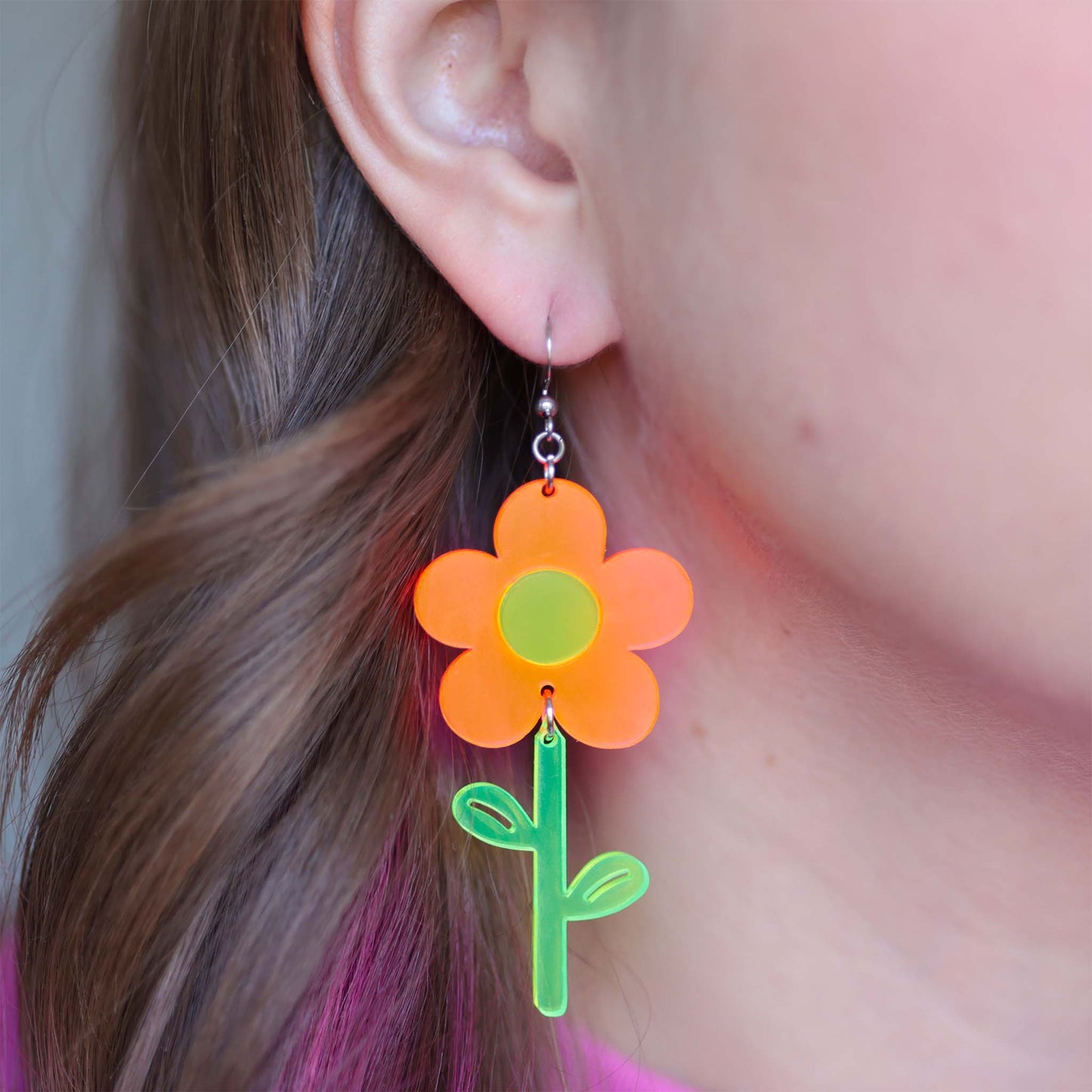 Daisy Flower - Acrylic Earrings, Neon