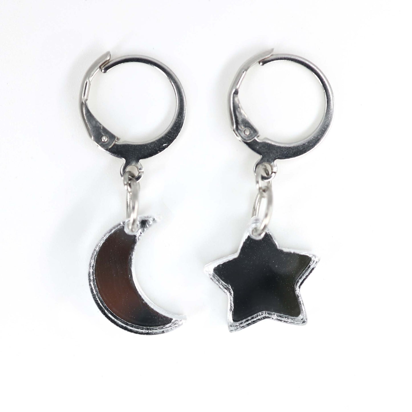 Mis-matched Moon and Star Acrylic Earrings - Blue, Gold, Silver, Black