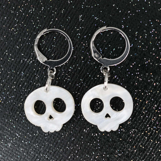 Skulls — White Pearl Acrylic Earrings