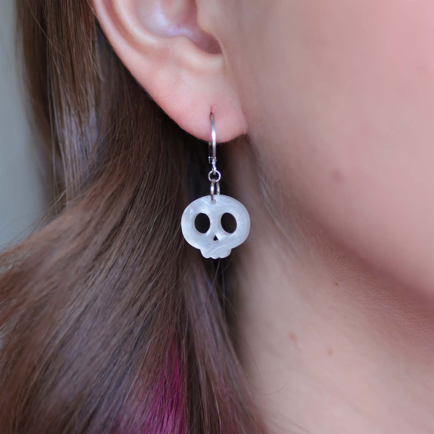 Skulls — White Pearl Acrylic Earrings