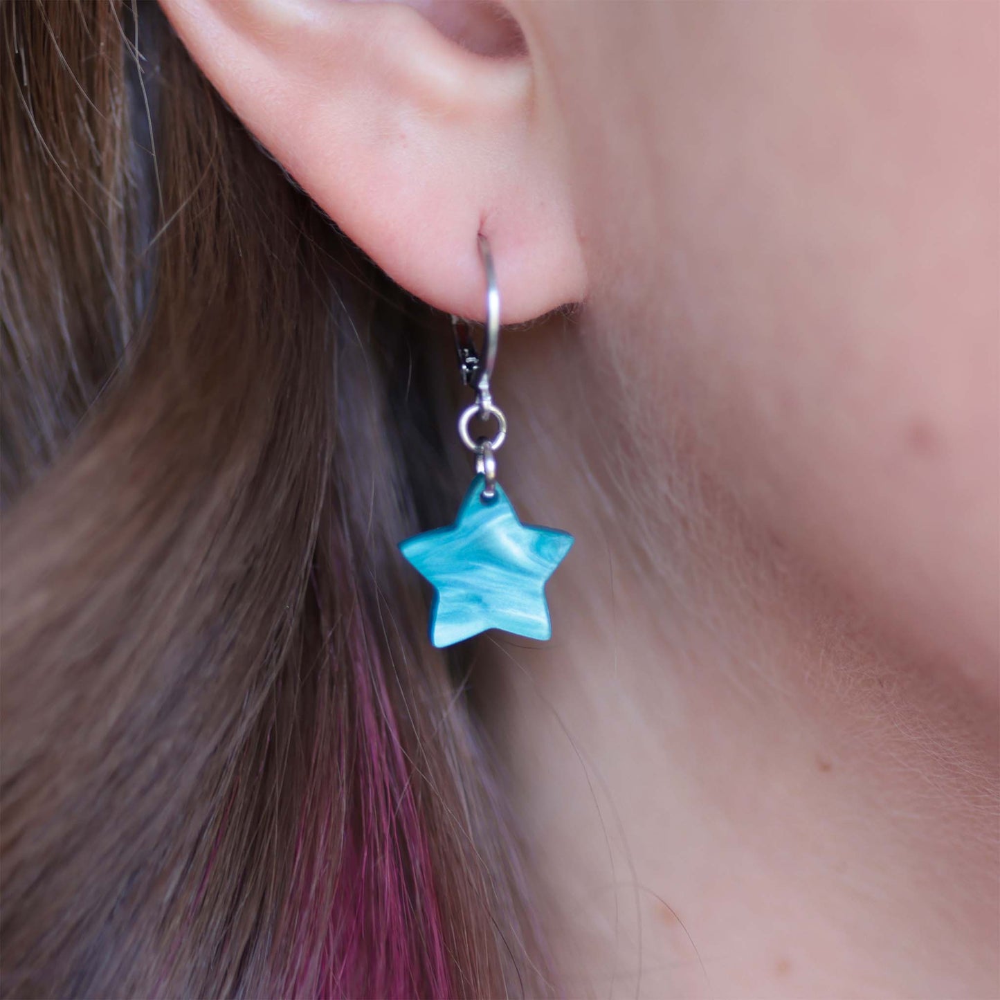 Mis-matched Moon and Star Acrylic Earrings - Blue, Gold, Silver, Black